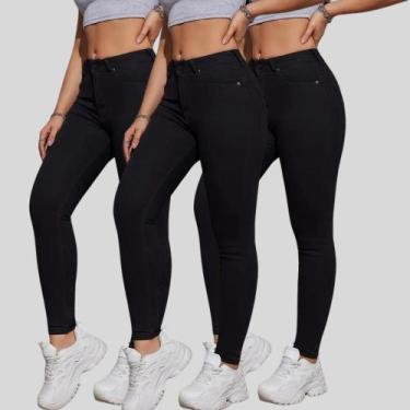 Imagem de KIT 3 Calças Jeans Preta Feminino Cintura Alta Skinny com Lycra - SK J