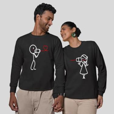 Imagem de Kit 2 Blusas Frio Moletom Careca Sem Capuz Casal Namorados Telefone - 