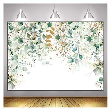 Imagem de Folhas de eucalipto douradas e verdes fundo de fotografia primavera natureza natureza grama fundo de folha grupo de formatura fundos de fotos para chá de bebê casamento decoração de festa de aniversário banner 2,1 x 1,5 m