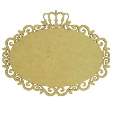 Imagem de Kit 10 Quadro Oval Moldura Arabesco Com Coroa Laser 30x24,7 Mdf Madeir