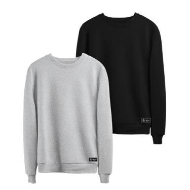 Imagem de Kit 2 Moletons Masculino e Feminino Liso Básico sem Capuz gola Redonda