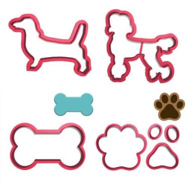 Imagem de Kit 4 cortadores Pasta Doce Impresso Festa Animal Cachorro Poodle Bass
