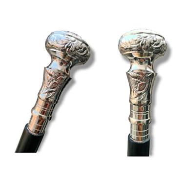 Imagem de Siddhivinayak Overseas Cabo vintage de latão prateado, bengala de madeira preta dobrável vitoriana, presente ideal para homens, bastões feitos à mão, a melhor madeira para homens e mulheres idosos