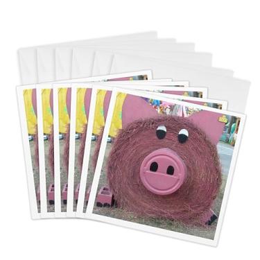 Imagem de 3dRose Porquinho rosa - Cartões comemorativos, 15 x 15 cm, conjunto de 6 (gc_13965_1)