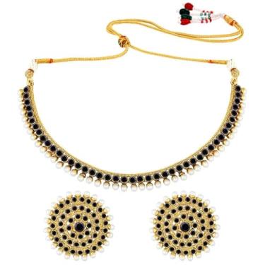 Imagem de Aheli Bollywood Fashion Imitação Pedra Colar de Casamento Brincos Grandes Moda Indiana Conjunto de Joias Femininas, Metal, não conhecido