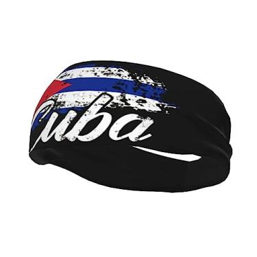 Imagem de Linda faixa de cabelo esportiva com bandeira de Cuba, faixa de cabelo elástica absorvente para mulheres e homens