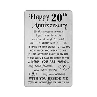 Imagem de TANWIH 20th Anniversary Card Gifts for Wife Women, Happy 20 Year Wedding Anniversary Cards for Her, Engraved Metal Wallet Insert
