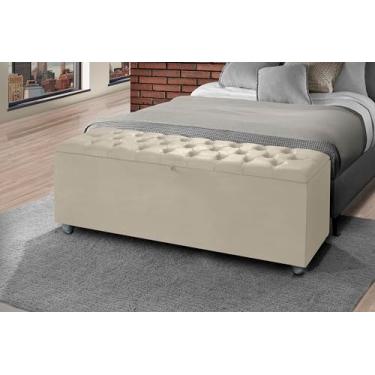 Imagem de Baú Divã Sara Recamie Capitonê 150cm Para Quarto Cama Queen (BEGE)