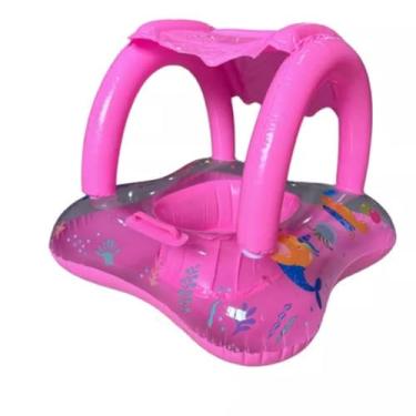 Imagem de Boia Infantil Piscina Bebê Bote Inflável com Cobertura Proteção Solar para Menina Crianças 6 Meses à 3 Anos (Rosa)