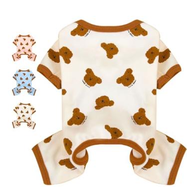 Imagem de Pijamas para cães de tamanho pequeno, roupas macias e elásticas, para cães pequenos, gatos e meninas, fantasia de animal de estimação com estampa de urso fofo, saída de cachorro, buldogue francês,