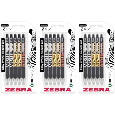 Imagem de Zebra Z-Grip Caneta esferográfica com estampa de animais – Barris sortidos – Tinta preta – Pacote com 5 canetas (pacote com 3)