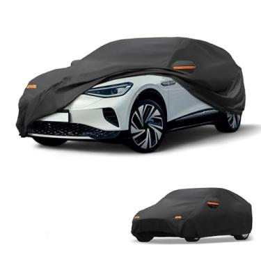 Imagem de Partuto Capa de carro à prova d'água para todos os climas, automotiva, externa, anti-UV, proteção contra chuva e sol, cobertura externa completa para Volkswagen ID.4 190T-PU preta com tiras refletoras
