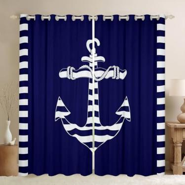 Imagem de Feelyou Cortinas de âncora náutica azul marinho infantil, cortinas de janela de âncora de barco à vela para quarto e sala de estar, cortinas de janela temáticas náuticas oceânicas, âncora 30%-50%