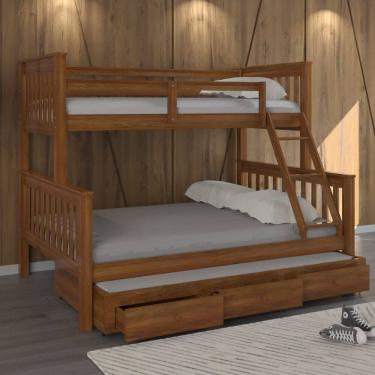 Imagem de Cama Treliche Madeira Com Gavetas Merk - 2 solteiro + 1 Casal