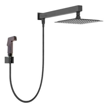 Imagem de Raro, Ducha Chuveiro Quadrado Inox 20x20 Preto Completa Com Desviador e Chuveirinho 1,80mt