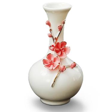 Imagem de MTME Vaso de porcelana com flores, flor de ameixa, lembranças, presentes de casamento, decoração de casa com escultura estética (vermelho)