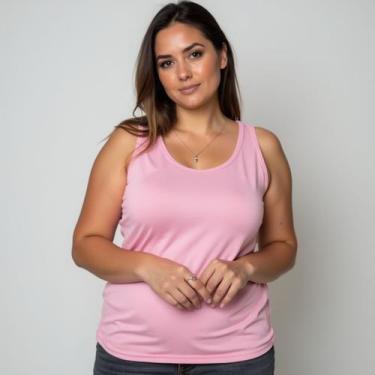 Imagem de Regata Plus Size Feminina Algodão Blusa Academia Basica Lisa Coloridas