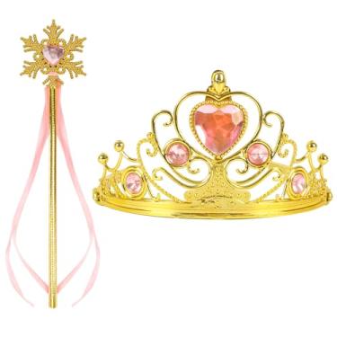 Imagem de Conjunto de varinhas e coroas de princesas para meninas, flocos de neve, rosa