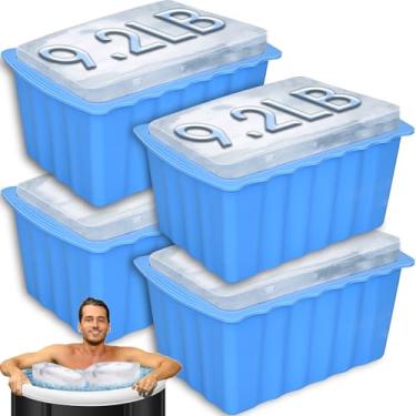 Imagem de Moldes para cubos de gelo grandes, pacote com 4 moldes de bloco de gelo de 16,8 kg, resfriador de água para mergulho frio, máquina de gelo de silicone para casa, bandejas reutilizáveis de cubos de