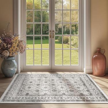 Imagem de jinchan Tapete de área 3x5 tapete persa tapetes vintage tapete kilim interior tapete de porta macio impressão taupe overdye boho retrô capa de chão lavável fazenda cozinha sala de estar quarto