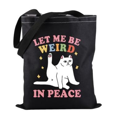 Imagem de PWHAOO Saco de compras Weird Cat Let Me Be Weird In Peace, sacola dramática, presente para amantes de gatos, presente ofensivo, Bolsa Let Me Weird