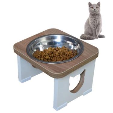 Imagem de Comedouro Bebedouro Gato Elevado Pet MDF Tigla  Inox - Maderacco