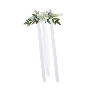 Imagem de XLWLLNJ Flor da cadeira de casamento, decoração de cadeira de corredor de casamento, arranjo floral, flores artificiais para eventos, Verde