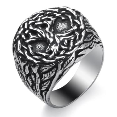 Imagem de SOBHART Anéis Viking de aço inoxidável viking nórdicos runas lobo corvo árvore da vida anel joia para homens mulheres tamanho 7/8/9/10/11/12/13, Sem pedra preciosa