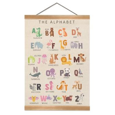Imagem de Moldura de parede de pôster do alfabeto, pôster de arte de parede do alfabeto animal, decoração de parede suspensa ABC infantil, faixa de alfabeto para quarto de criança, sala de jogos, berçário, sala