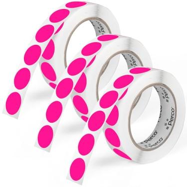 Imagem de Perco Etiquetas adesivas redondas rosa fluorescente de 2,5 cm - Pacote com vários rolos (3 rolos, 1.000 etiquetas cada) - Adesivo permanente, cores vibrantes, fixação forte - perfurado para fácil uso