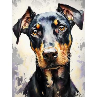 Imagem de Kits de pintura de diamante para adultos, cachorro melancólico, faça você mesmo, arte de diamante 5D Doberman Pinscher, broca, cristal, strass, animais, close-ups, kits de artesanato para decoração de