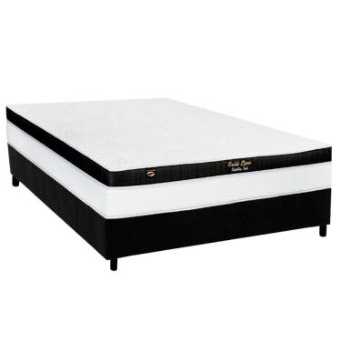 Imagem de Cama Box Casal: Colchão Molas Ensacadas Luckspuma Gold Line Elastic Gel + Base Crc Suede Black (138x188)