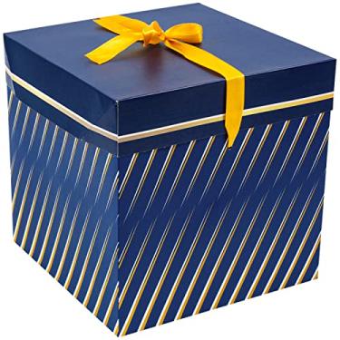 Imagem de Elephant-package Caixa de presente azul média de 20 cm com tampa, fita e enchimento de papel, caixa de presente dobrável, para homens, pai, embrulho de presente de aniversário.