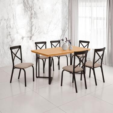 Imagem de Conjunto Sala de Jantar Industrial Michigan 1,60 Tampo Imbuia com 6 Cadeiras Karen Assento Bege