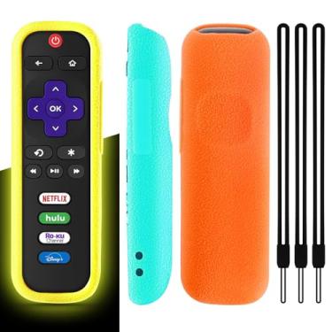 Imagem de Wevove Pacote com 3 capas para controle remoto Roku, capa compatível com TCL Roku Smart TV Steaming Stick, capa protetora de silicone para controle remoto Roko TV, capa universal (amarelo brilhante,