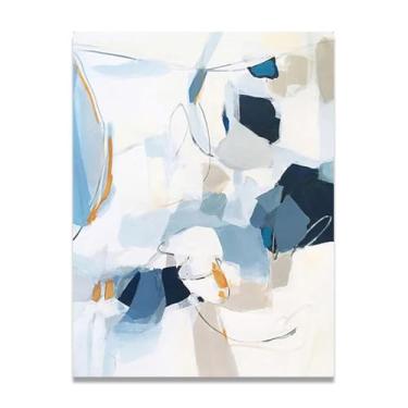 Imagem de Tela abstrata azul e branca pintura de parede em tela impressa pôster imagem colorida moderna arte abstrata decoração de parede corredor escadas quarto decorações 85 x 60 cm