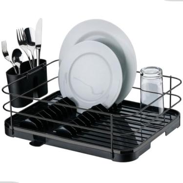Imagem de Escorredor de Loucas Pratos Talher Copos Com Bico de Escoamento Cozinha Preto Rack Cozinha(Preto/Preto)
