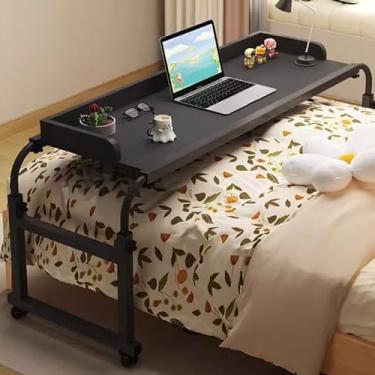 Imagem de Mesa móvel sobrecama, mesa de computador com rodas de altura ajustável, mesa portátil com rodas de rodízios, bandeja de alimentos, mesa médica, com defletor de mesa