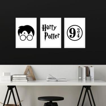 Imagem de Kit de Placas Decorativas Harry Potter Moldura Branca - Inove Papéis d