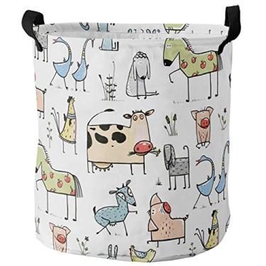 Imagem de Cesta de roupa suja dobrável colorida com padrão animal organizador de brinquedos cesto de roupa suja para cestas de armazenamento de roupas sujas (Cor: A, Tamanho: 42 x 44 cm)