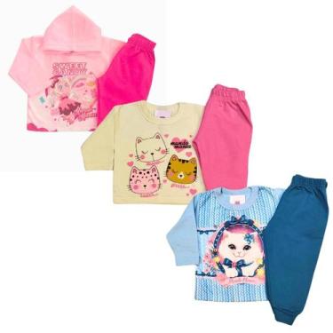 Imagem de Kit 6 Peça 3 Conjunto Moletom Infantil Bebê Barato Tam M 3 a 6 meses  