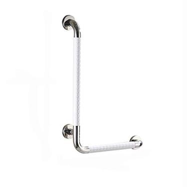 Imagem de Barras de apoio de segurança, barras de apoio em L para banheiras e chuveiros, aço inoxidável cromado polido, suporte de parede para corrimão de banheiro
