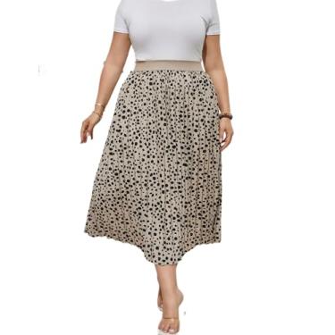Imagem de KOJOOIN Saia plissada plus size plus size saia elástica cintura boho saias midi plus size para mulheres curvilíneas, Pontos brancos, GG