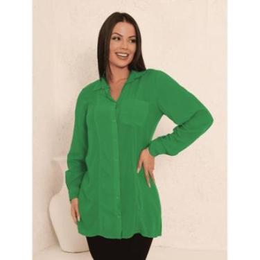 Imagem de Camisa Longa Moda Feminina Inverno outono Casual Elegante Básica Moderna-Feminino