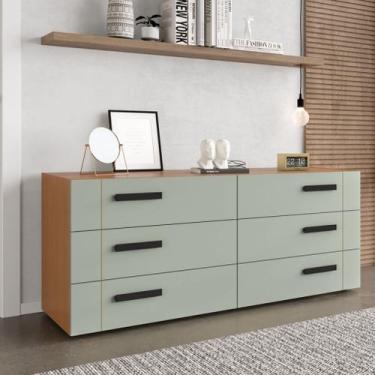 Imagem de Cômoda com 6 Gavetas Lisboa Freijó com Verde Oliva Politorno, Verde