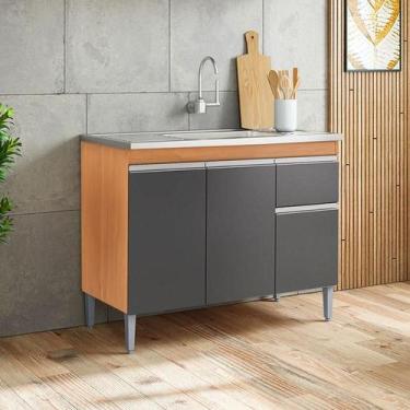 Imagem de Balcão de Pia Ambiente Tatiane 100cm Amêndoa Preto - AJL - AJL Móveis