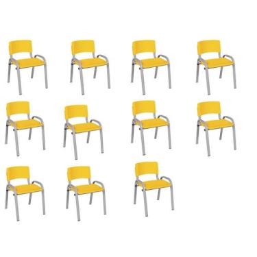 Imagem de Kit 11 Cadeira Iso Infantil Creche, Escola Base Cinza Amarelo - LAURAL