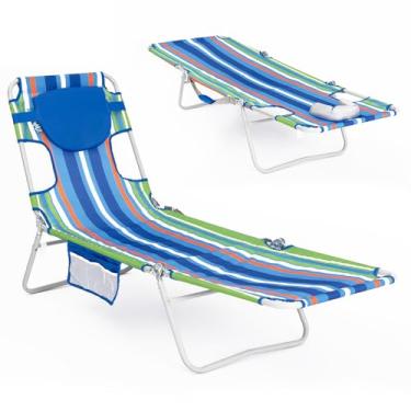 Imagem de #WEJOY Cadeira de bronzeamento dobrável com orifício para o rosto, 5 posições, cadeiras de praia viradas para baixo com travesseiro para banhos de sol ao ar livre à beira da piscina (azul/verde)