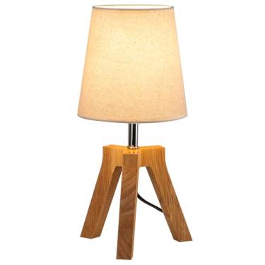 Imagem de Dreamholder Abajur De Cabeceira De Madeira, Abajur De Mesa Com Tripé E Interruptor Liga/Desliga, Abajur De Mesa De Cabeceira Com Abajur De Tecido Para Leitura, Quarto, Sala De Estar, Escritório, Bas