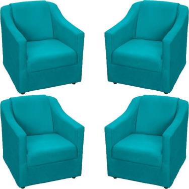Imagem de Kit 4 Poltronas Mila Pé De Plástico Cromado - Azul-turquesa Suede